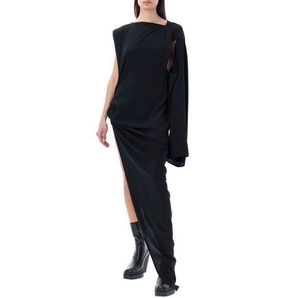 Rick Owens Asymmetric-Design Gathered-Detail Dress Gothic Black Size US 6 - Picture 7 of 13